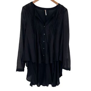 Free People Sisters Of The Moon Pleated Sheer Hi Lo Blouse Women Small Black
